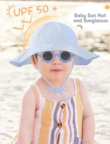 Durio Toddler Sun Hat UPF 50+ Sun Protection Hat for Boys Girls Toddler Sunglasses Age 2-4 with Strap Toddler Beach Hat Wide Brim Toddler Bucket Hats for Boys Blue 2-4T - Image 2