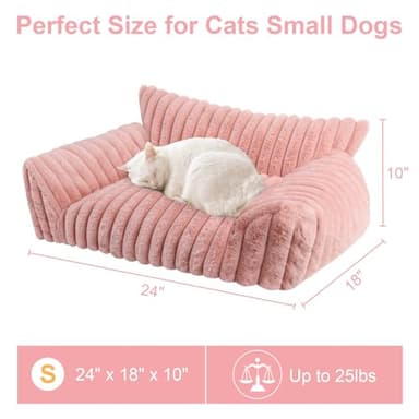 Cute Cat Couch Bed for Indoor Cats, Fluffy Pet Cat Sofa with Premium Soft Corduroy Fleece, Cute Small Dog Beds for Small Dogs, Fuzzy Puppy Chair with Removable Washable Cover (24x18x10,Pink) - Image 5
