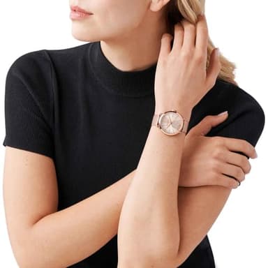 Michael Kors Portia Three-Hand Rose Gold-Tone Stainless Steel Mesh Women's Watch (Model: MK3845) - Image 8