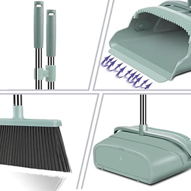 kelamayi Upgrade Broom and Dustpan Set, Large Size and with Long Handle, Upright,Ideal for Indoor Outdoor Garage Kitchen Room Office Lobby Use (Green) - Image 4