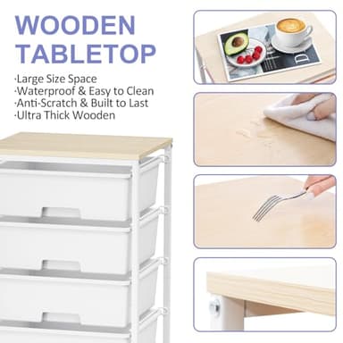 Rolling Storage Cart with Drawers,Utility Cart with 6 Large Drawers and Wooden Tabletop,Craft Storage Cart with Lockable Wheels for Bedroom, Office, Classroom, Kids'Room, Living Room (White) - Image 7