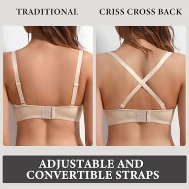 Lingesxy Women's Push Up Padded Bra Seamless T-Shirt Underwire Plunge Bra Add One Cup 44A Beige - Image 4