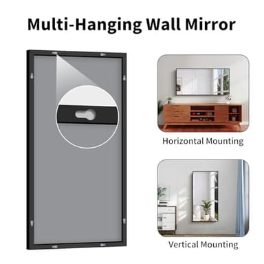 Koonmi Black Framed Bathroom Mirror - Shatterproof 24"x48" Tempered Glass, HD No Distortion, Horizontal/Vertical Mount, Modern Matte Aluminum Alloy Frame - Image 6