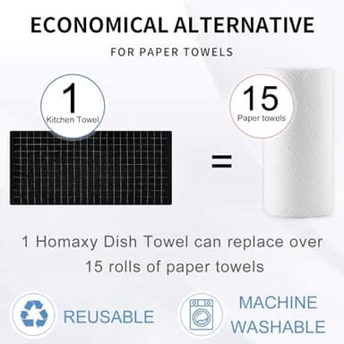 Homaxy 100% Cotton Terry Kitchen Towels(Navy+Grey+Black, 13 x 28 inches), Checkered Designed, Soft and Super Absorbent Dish Towels, 6 Pack - Image 7