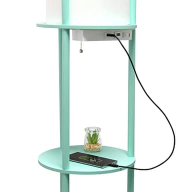 Simple Designs LF2010-AQU 62.5" Round Modern Shelf Etagere Organizer Storage Floor Lamp with 2 USB Charging Ports, 1 Charging Outlet and Linen Shade for Living Room Bedroom, Aqua, 11.5 x 11.5 x 62.5 - Image 7