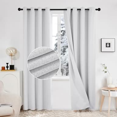 Deconovo Total Blackout Curtains Linen Curtains Room Darkening Curtains with Grommets for Bedroom Living Room Kids Room, 2 Panels，Greyish White，52Wx84L Inch - Image 1