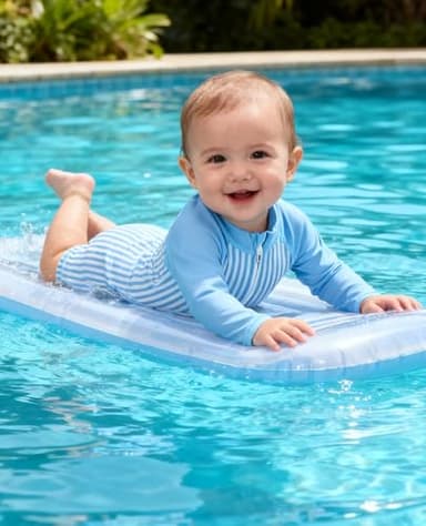 uideazone 2t 3t Toddler Boys Swimsuit Light Blue Striped Long Sleeve One Piece Swimwear Beach Zipeer Bathing Suits - Image 2