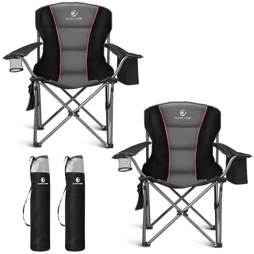 ALPHA CAMP Folding Camping Chair for Adults, Oversized Heavy Duty Lawn Chairs with Cooler Bag, Cup Holder & 600D Oxford Fabric, Folding Chairs for Outside Support 450 LBS,Outdoor Chair 2 Pack - Image 1