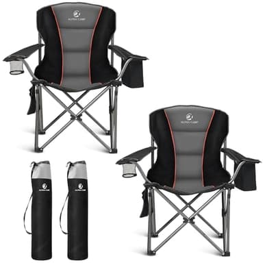 ALPHA CAMP Folding Camping Chair for Adults, Oversized Heavy Duty Lawn Chairs with Cooler Bag, Cup Holder & 600D Oxford Fabric, Folding Chairs for Outside Support 450 LBS,Outdoor Chair 2 Pack - Image 1