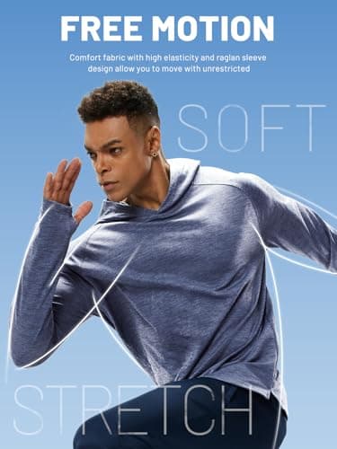 MIER Men's UPF 50+ Sun Protection Hoodie Long Sleeve SPF Fishing Hiking Quick Dry Running Thumbhole UV Shirts Lightweight, Blue Heather, XL - Image 4