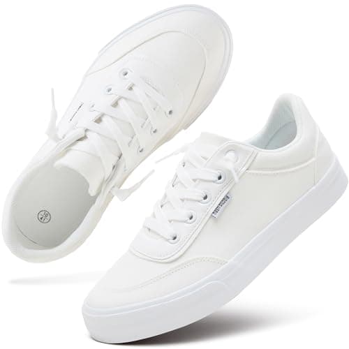 hash bubbie Unisex Slip on Sneakers Women's Canvas Sneakers Classic Non Slip Canvas Shoes Casual Tennis Shoes for Men（White.US8.5W/6.5M） - Image 1