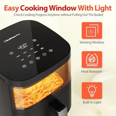 Air Fryer, Beelicious 8-in-1 Smart Compact 4QT Air Fryers, with Viewing Window, 450°F Digital Airfryer with Flavor-Lock Tech, Dishwasher-Safe & Nonstick, Fit for 1-3 People, Black - Image 2