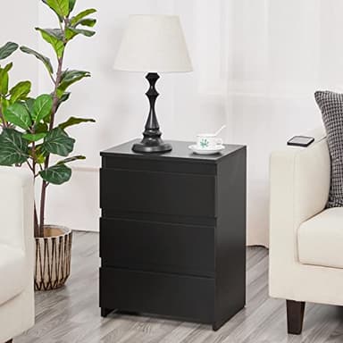 Yaheetech Nightstand with Drawer, 3 Drawers Bedside Table with Sturdy Base, Wood Bedside Cupboard Accent Table with Storage Space for Bedroom, Easy Assembly, Black - Image 2