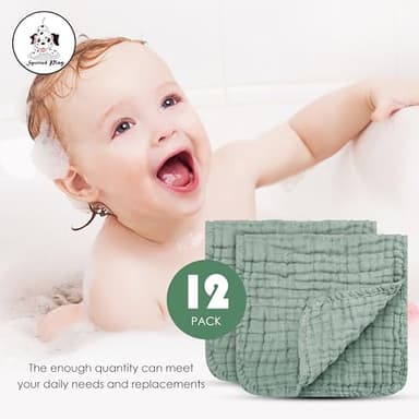 Spotted Play Muslin Burp Cloths 100% Cotton Large 20''x10'' Extra Soft and Absorbent Baby Wash Cloths Spit Up Rags - Baby Burping Cloth for Boys Girls Items(12 Pack Green) - Image 5