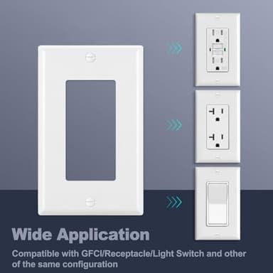 Decora Light Switch Outlet Wall Plate Cover 1-Gang Electrical Device Faceplates Unbreakable Thermoplastic Standard Size Glossy Finish White (10 Pack) - Image 4