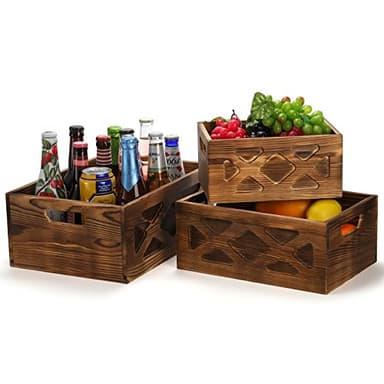Fasmov 3 Pack Wood Nesting Storage Crates with Handle, Wood Crates Rustic Decorative Wooden Crates Nesting Storage Container Box Decorative Basket Bins for Fruit Vegetable Laundry Farmhouse, 3 Sizes - Image 4