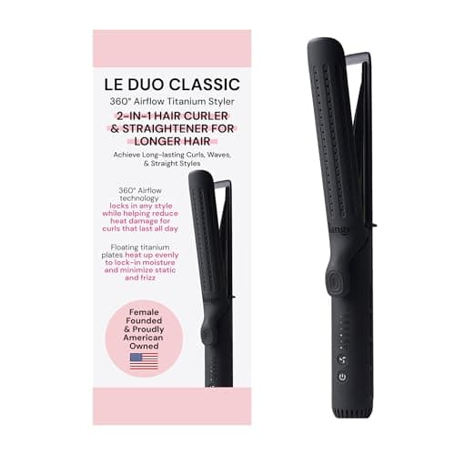 L'ANGE HAIR Le Duo Grande 360° Airflow Styler | 2-in-1 Curling Wand & Titanium Flat Iron Professional Hair Straightener and Curler with Cooling Air Vents to Lock in Style | Adjustable Temp (Black) - Image 1