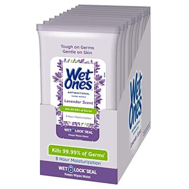 Wet Ones Antibacterial Hand Wipes, Lavender Wipes | Travel Wipes Case, Antibacterial Wipes, Moisturizing Wipes | 20 ct. Travel Size Wipes (10 pack) - Image 1