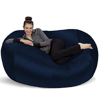 Sofa Sack Bean Bag Chair Cover Only, for Adults and Kids, Without Filling Comfy Fluffy Round or Oval Beanbag Chair Cover Replacement, Lazy Sofa Cover for Reading Chair or Floor Chair, 6-Feet, Navy - Image 1
