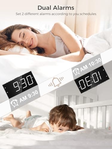 Alarm Clock for Bedroom, 2 Alarms Loud LED Big Display Plug in Simple Basic Digital Clock with USB Charging Port, Adjustable Volume, Dimmable, Snooze for Deep Sleepers Kids Elderly Home Office - Image 3