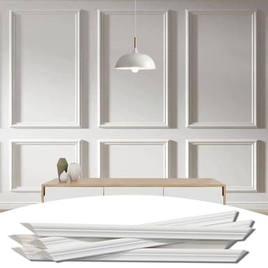 Lunghaa 6-Frame Premade Accent Wall Molding Kit, Ready-to-Assemble Wainscoting Panels, Pre-Cut Chair Rail Moulding Trim for Home Décor - Image 1