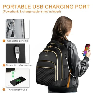 Arcoyard Rolling Backpack for Women, 17 inch Travel Laptop Wheeled Backpack with USB Charging Port for Adults, Large Water Resistant Carryon Luggage Roller Bag Flight Approved for Work College, Black - Image 4