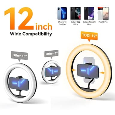 TODI 12" Ring Light with 63" extendable Tripod Stand, Selfie RingLight with Phone Holder and Selfie Remote, 2-in-1 Dimmable LED Ring Light for Makeup, Live Stream, Photography - Image 3