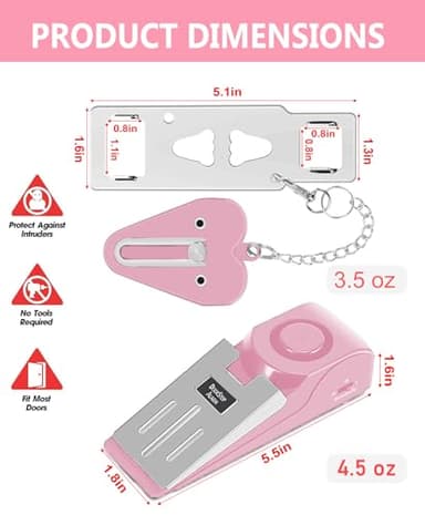 MBBEST Hotel Door Lock & Door Stop Alarm,Dual Protection Security Devices Pocket Door Stopper Self Defensey Tools for Hotel Travel Home Apartment House, Pink/Pink - Image 3
