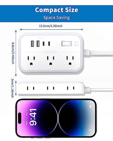 Surge Protector Power Strip with 6 Outlets 4 USB Ports(2USB C), Flat Extension Cord with Multiple Outlets, 1080 Joules, 5 ft Flat Plug Outlet Extender for Indoor, Office Supplies, Dorm Room Essentials - Image 8