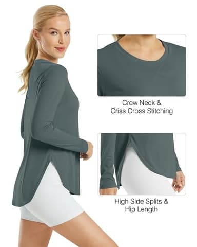 G4Free Long Sleeve Active Workout Shirts for Women UPF 50+ Running Hiking UV Shirts Lightweight Soft Athletic Tee Tops(Grey Sage,XL) - Image 5