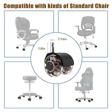Office Chair Caster Wheels (Set of 5),Heavy-Duty Chair Wheels Support 2200lbs,Mute Rubber Chair Casters for Hardwood Floors and Carpet,2 Inch Universal Fit (Brown) - Image 2