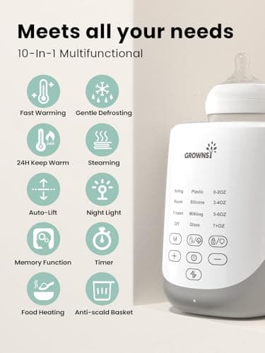 GROWNSY Nutri Bottle Warmer with Innovative Auto-Lift Feature, 10-in-1 Fast Baby Bottle Warmer with Night Light, Retain Nutrients Milk Warmer for Breastmilk&Formula - Image 6