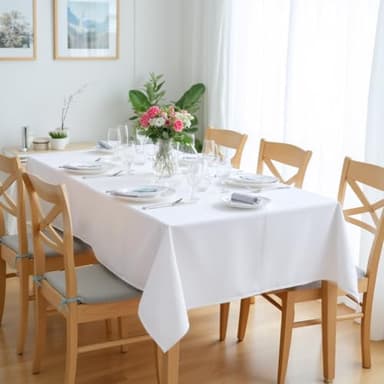 sancua Rectangle Tablecloth - 60 x 84 Inch - Stain and Wrinkle Resistant Washable Polyester Table Cloth, Decorative Fabric Table Cover for Dining Tables, Buffet Parties and Camping, White - Image 3