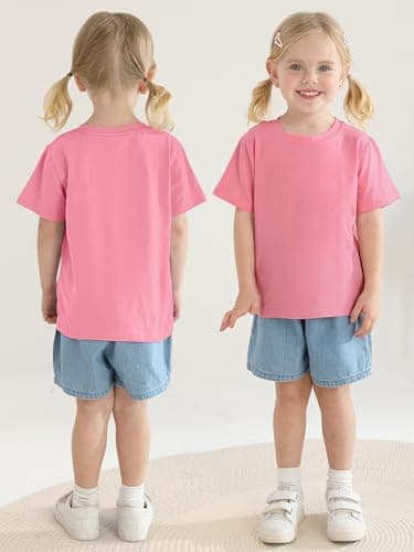 Poroka Baby and Toddler Girls Short Sleeve T-Shirts Cotton Crewneck Shirts Basic Solid Tees Summer Casual Tops, Multipack - Image 4