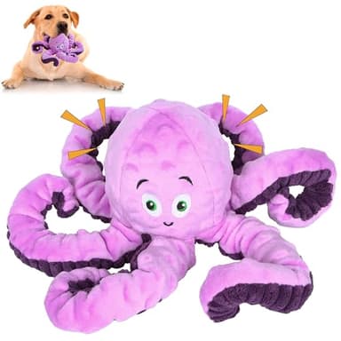 Dog Toys for Large Breed, Octopus Squeaky Funny Cute Interactive Medium & Small Dog Toys, Stuffed Plush Animals Puppy Toys, Dog Birthday for Dog Presents - Octopus - Image 1
