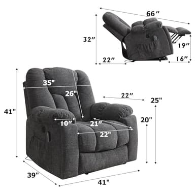 CANMOV Power Lift Recliner Chair with Massage and Heat for Elderly, Overstuffed Wide Recliners, Heavy Duty and Safety Motion Reclining Mechanism with USB Ports, 2 Concealed Cup Holders, Smoke Gray - Image 2