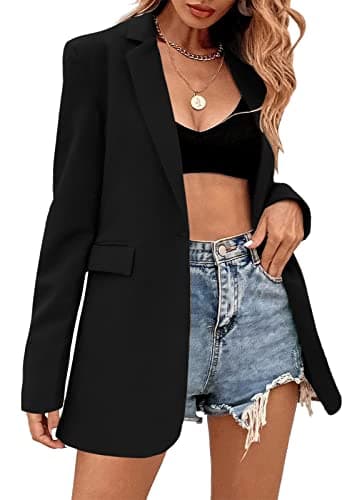 Febriajuce Women's Casual Long Sleeve Lapel Oversized Button Work Office Blazer Suit Jacket - Image 1