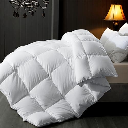 ELNIDO QUEEN® Feather Comforter Queen Size, Filled with Feather and Downfiber, All Season White Luxury Hotel Fluffy Bed Comforter, Ultra Soft 100% Cotton Duvet Insert, 90x90 Inch - Image 1