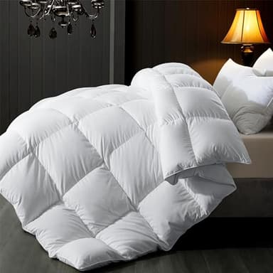 ELNIDO QUEEN® Feather Comforter Queen Size, Filled with Feather and Downfiber, All Season White Luxury Hotel Fluffy Bed Comforter, Ultra Soft 100% Cotton Duvet Insert, 90x90 Inch - Image 1
