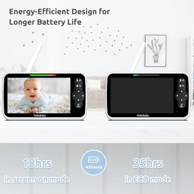 HelloBaby Video Baby Monitor with Upgraded 6” IPS Large Screen, Split Screen with 2 Cameras, Night Vision and Temprature Monitoring, Remote Pan-Tilt-Zoom Camera, No-WiFi - Image 4