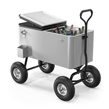 VINGLI 80 Quart Wagon Rolling Cooler Ice Chest, Patio Cooler w/Long Handle and 10" Wheels, Beach Patio Party Bar Cold Drink Beverage Cart - Image 1