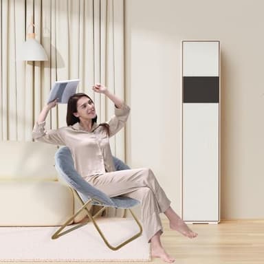 Sweetcrispy Comfy Saucer Chairs Folding Cozy Faux Fur Living Room Reading Lounge Chair with Soft Thick Padded Seat & Metal Frame Modern Style Bedroom Home for Kids Adults, X-Large - Grey - Image 2