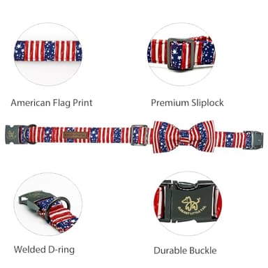 Elegant little tail Independence Dog Collar, Holiday Pet Collar with Bow Dog Durable Patriotic Dog Collars Pet Gift Adjustable Dog Collar for X-Small Dogs - Image 2