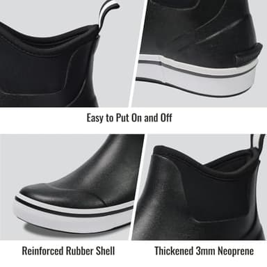 8 Fans Mens Deck Boots, Waterproof Rubber Rain Boots, Anti-slip Fishing Booties, Short Ankle Shoes for Boating, Outdoor, Size 7-14 (Black, Adult, Men, 12, Numeric, US Footwear Size System, Medium) - Image 4
