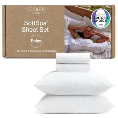 Coop Home Goods Comphy SoftSpa Bed Sheet Set of 4 Pieces, White Cal King, Super Soft California King Sheets, Flat and Fitted, Luxury Spa and Hotel Quality Bed Sheets and Pillowcase Set - Image 1