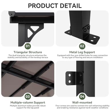 Aoxun 10’x 14’ Gazebo, Wall Mounted Gazebos Pergola on Clearance, Outdoor Patio, Large Wall-Mounted Heavy Duty Awnings for Patio, Decks, Backyard - Image 6