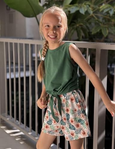 Arshiner Toddler Girls Short Sets Tie Knot Tank Top and Paperbag Waist Shorts Cute Girl Summer Clothing for 2-7 Years - Image 6