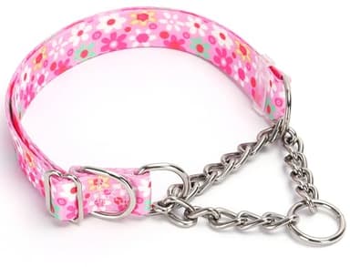 Martingale Collar for Dogs with Nylon & Steel Chain Limited Cinch Design, No Choke Dog Collar with Pink Flower Design, Adjustable No Pull Dog Collar, Great for Whippets, Greyhounds and More (XL) - Image 1