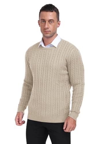 KUYIGO Men's Sweaters Crewneck Knitted Pullover Classic Slim Fit Casual Soft Twist Textured Sweatshirt Beige L - Image 4