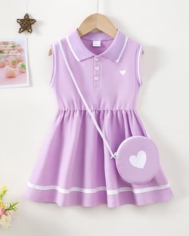 4T Girl Clothes 5T Little Girls Clothes Summer Sporty Sleeveless Ruffle Dress Toddler Outfits Set Purple Polo Casual Dresses for Kids Girl Clothes - Image 2
